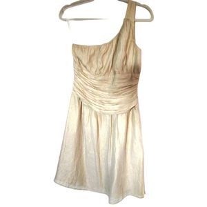 Express Gold Shimmery Silk Dress One Shoulder Pleated Polyester Lining 4 (RK88)